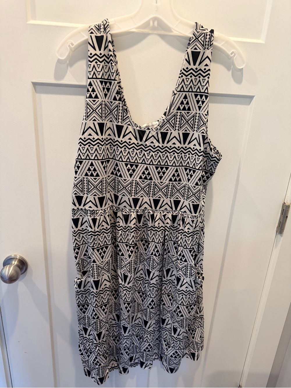 Mandarin Blue 2X Black White Geometric Sleeveless Resort Dress Plus Size
